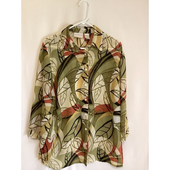 Alfred Dunner Sheer Leaf Print Blouse Women’s 16W Button-Up, Lightweight & Breez - Picture 4 of 7